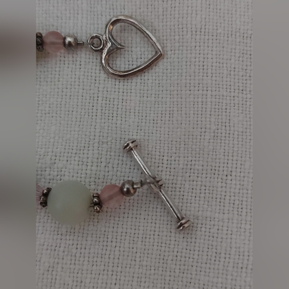 White Jade and Rose Quartz,  Beaded Necklace, 925 Silver Clasp - Picture 2 of 5